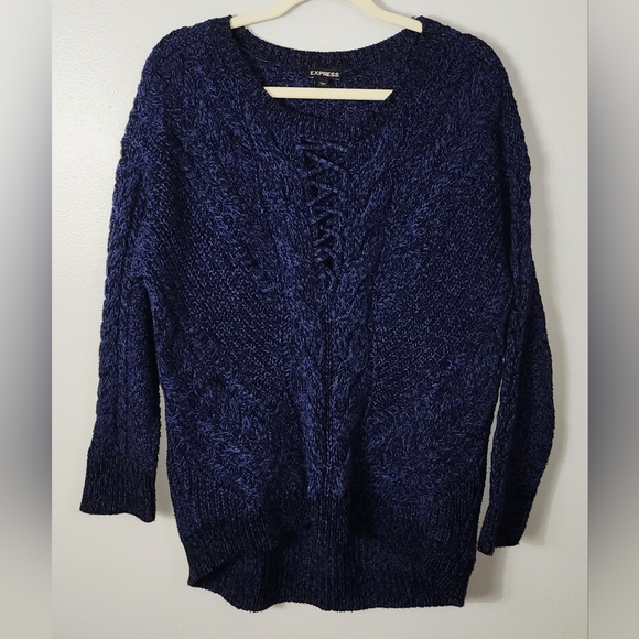Express Mixed-cable Knit Crisscross Lace-up Edgy Sweater Size Medium - Picture 5 of 9